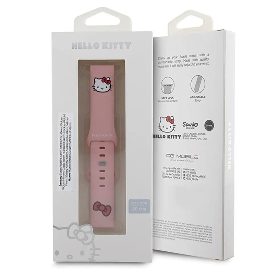 Hello Kitty Pasek Uniwersalny HKUWMSCHBLP Silicone Kitty Head różowy/pink strap 20mm