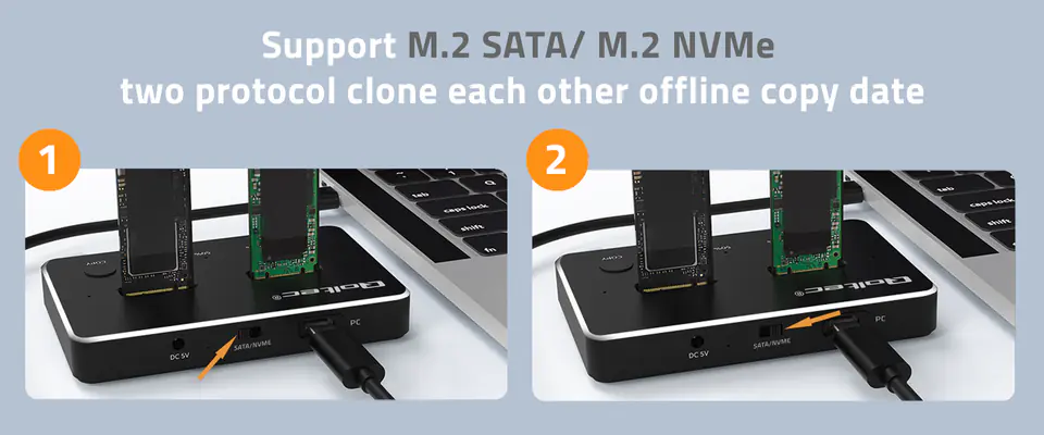 Qoltec Stacja dokująca dysków SSD M.2 | NVMe|  SATA | USB-C | DUAL 2 x 2TB