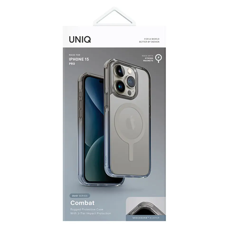 UNIQ etui Combat Duo iPhone 15 Pro 6.1" Magclick Charging niebiesko-szary/dusty blue-grey