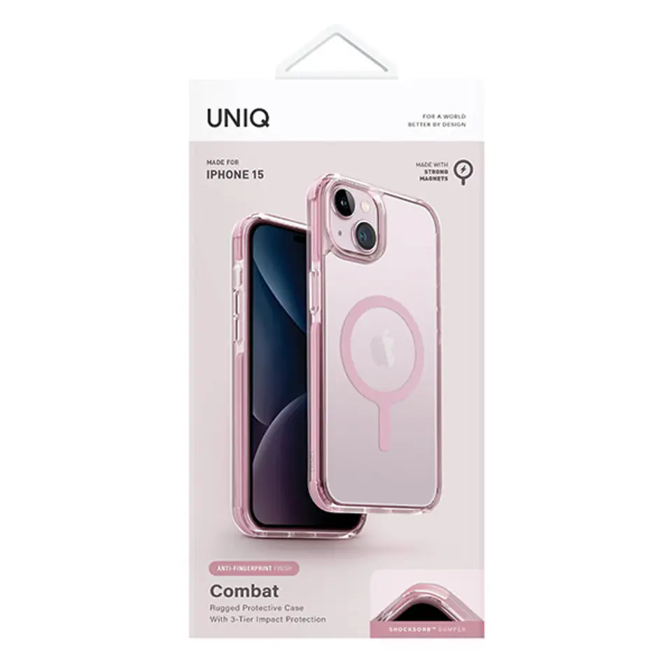 UNIQ etui Combat iPhone 15 / 14 / 13 6.1" Maglick Charging różowy/baby pink