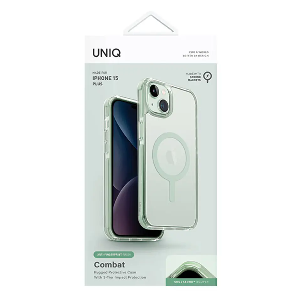 UNIQ etui Combat iPhone 15 Plus / 14 Plus 6.7" Maglick Charging miętowy/cool mint
