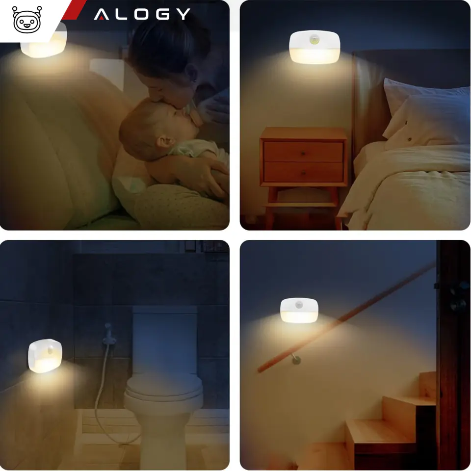 Lampka nocna LED z czujnikiem ruchu do gniazdka EU 3 barwy światła Alogy Night Light Biała