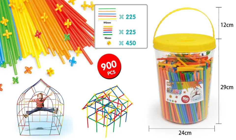 Construction Straws, Blocks, Sticks approx. 900 Pieces Bucket