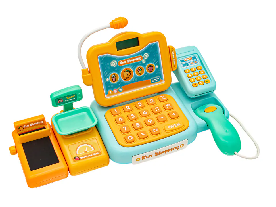 Educational shop cash register - microphone, scale, reader, accessories