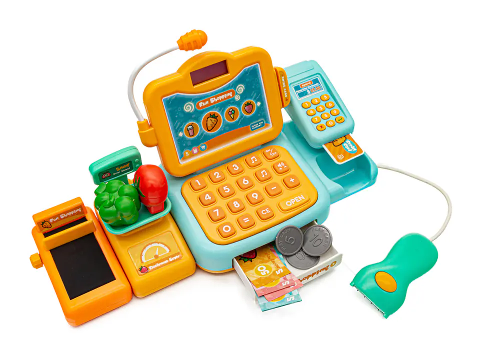 Educational shop cash register - microphone, scale, reader, accessories