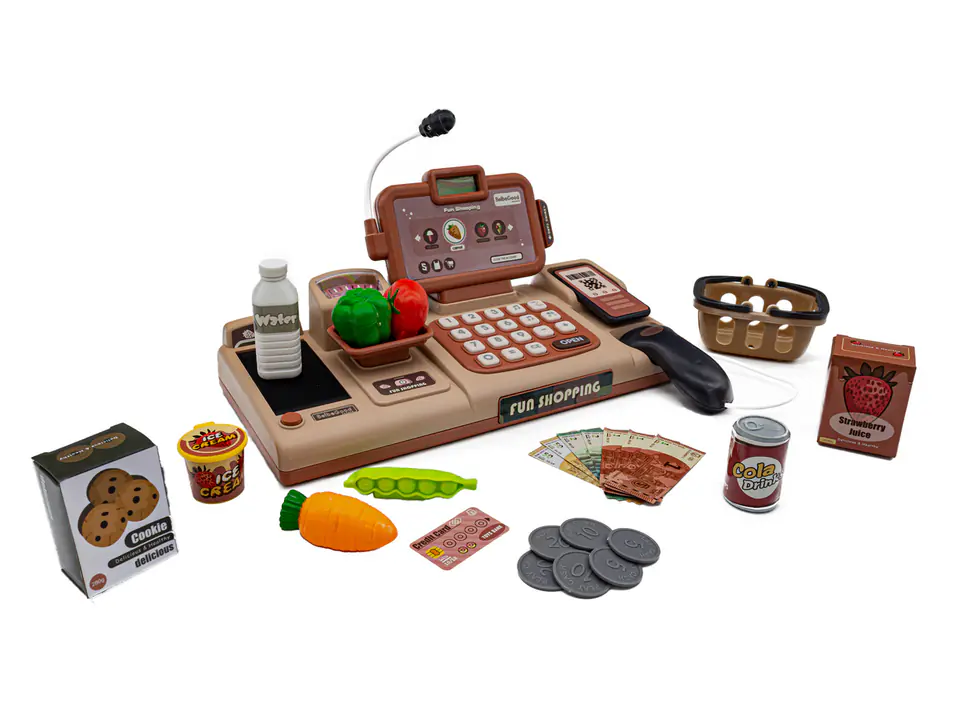 Educational shop cash register - microphone, scale, basket, accessories