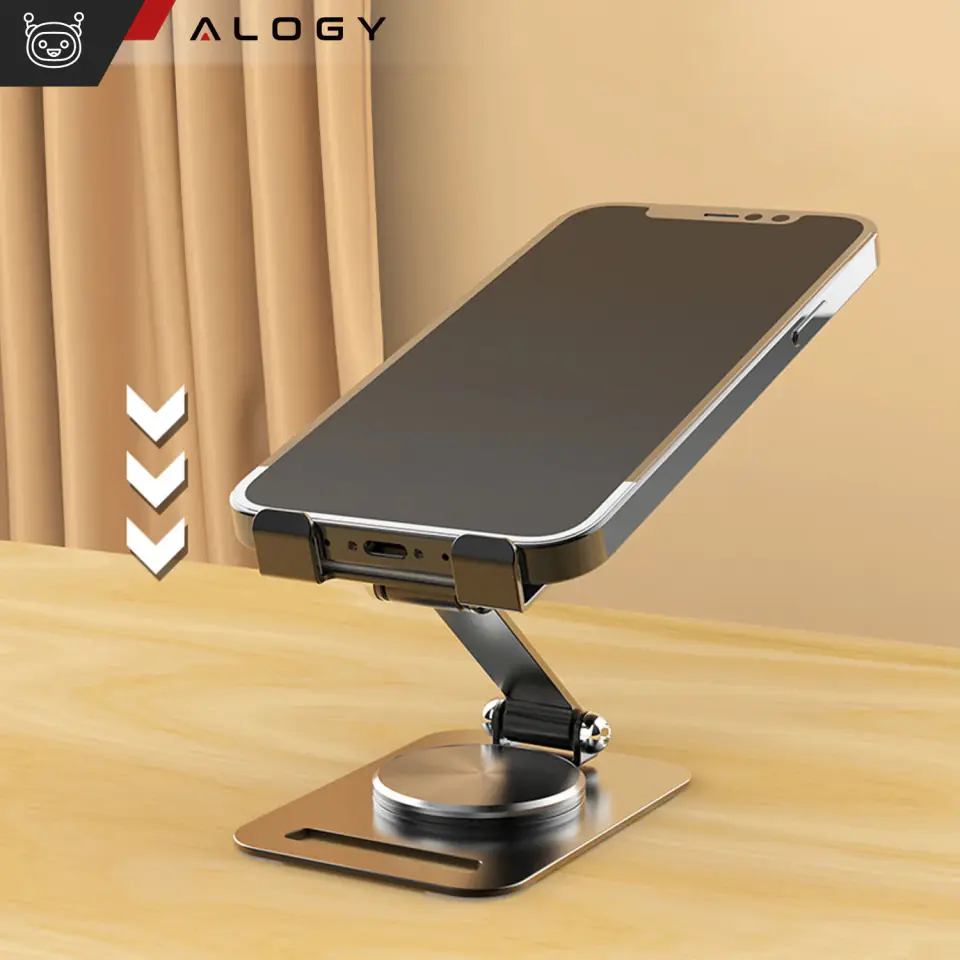 Uchwyt Stojak podstawka pod tablet telefon 12.9 na biurko obrotowy regulowany 360 biurkowy aluminiowy Alogy Czarny