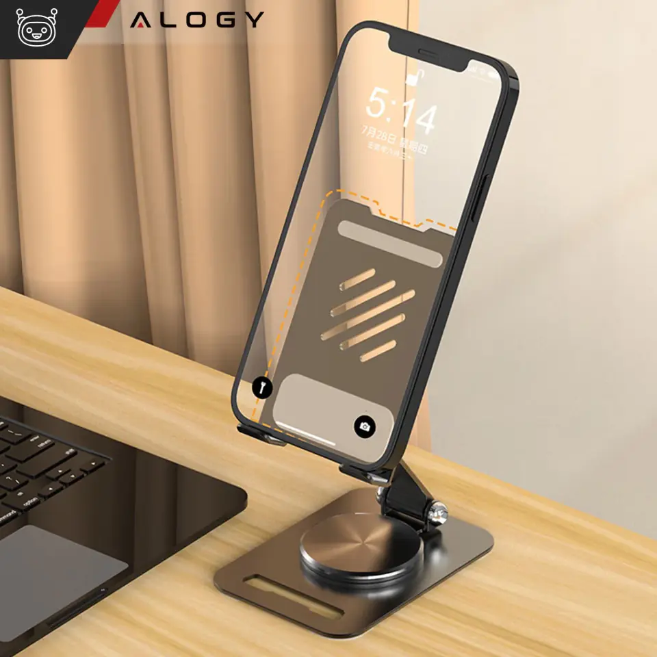 Uchwyt Stojak podstawka pod tablet telefon 12.9 na biurko obrotowy regulowany 360 biurkowy aluminiowy Alogy Czarny