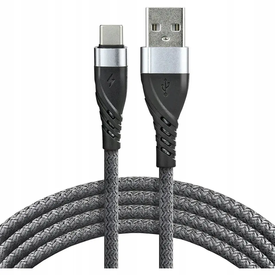 Kabel USB -> USB-C 1m 3A pleciony szary EVERACTIVE (CBB-1CG)