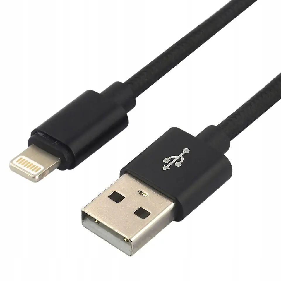 Kabel USB -> Lightning 1m 2,4A pleciony czarny EVERACTIVE (CBB-1IB)