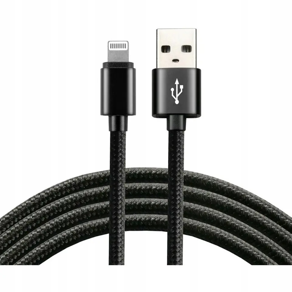 Kabel USB -> Lightning 1,2m 2,4A pleciony czarny EVERACTIVE (CBB-1.2IB)