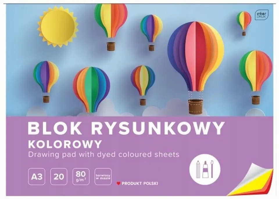 Blok rysunkowy kolorowy A3 20k INTERDRUK