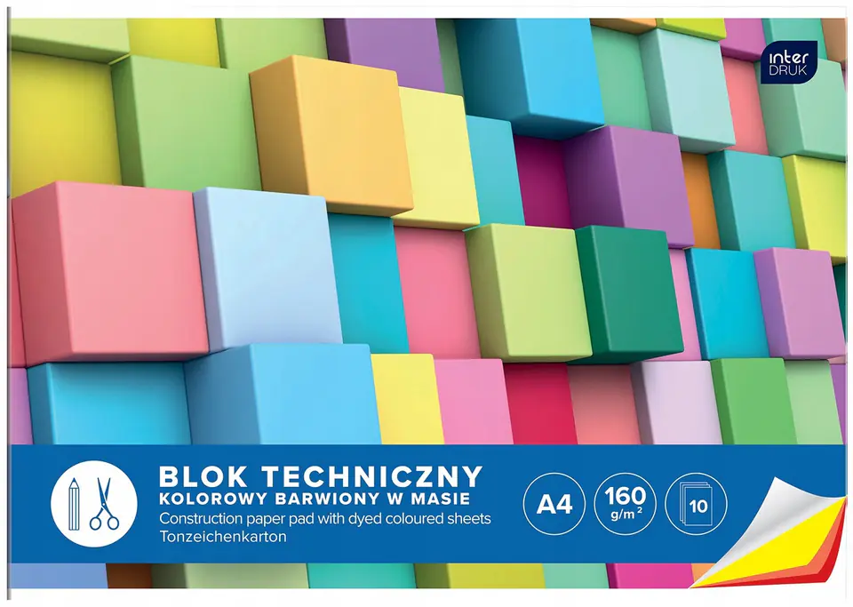 Blok techniczny kolorowy A4 10k INTERDRUK