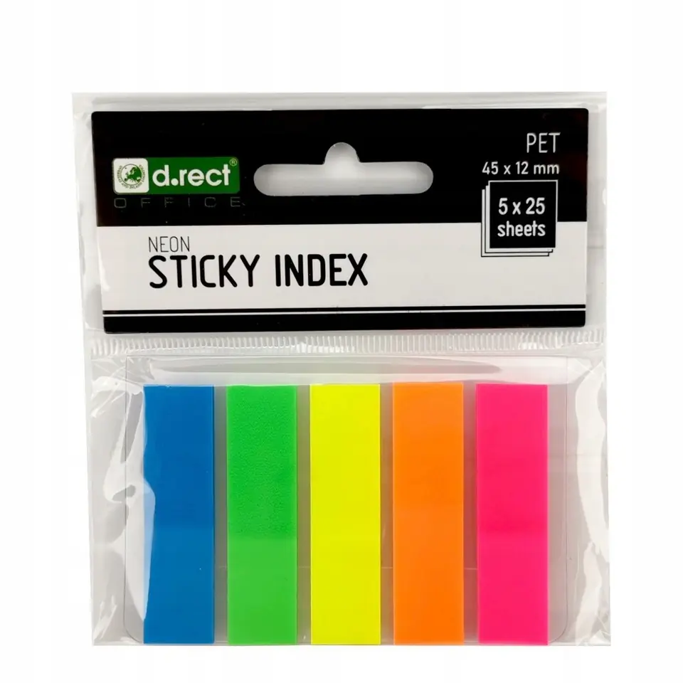 Zakładki indeksujące 45x12mm D.RECT 5x25 sztuk do organizacji dokumentów 009354
