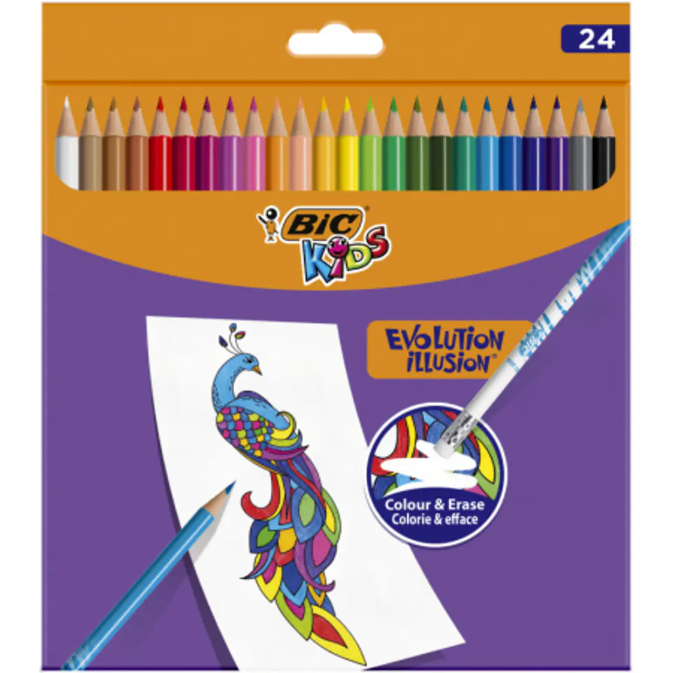 Kredki KIDS EVOLUTION ILLUSION ołówkowe pudełko 24kol. 9878691 BIC