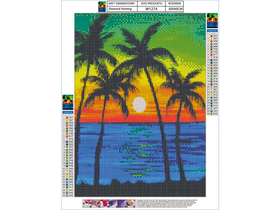 Diamond Embroidery, Painting, Diamond Mosaic Diamond Painting, PALM TREES - SUNSET 30x40cm