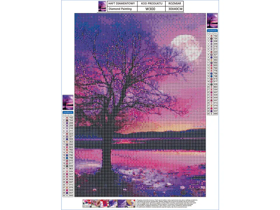 Diamond Embroidery, Painting, Diamond Mosaic Diamond Painting, TREE - PURPLE 30x40cm