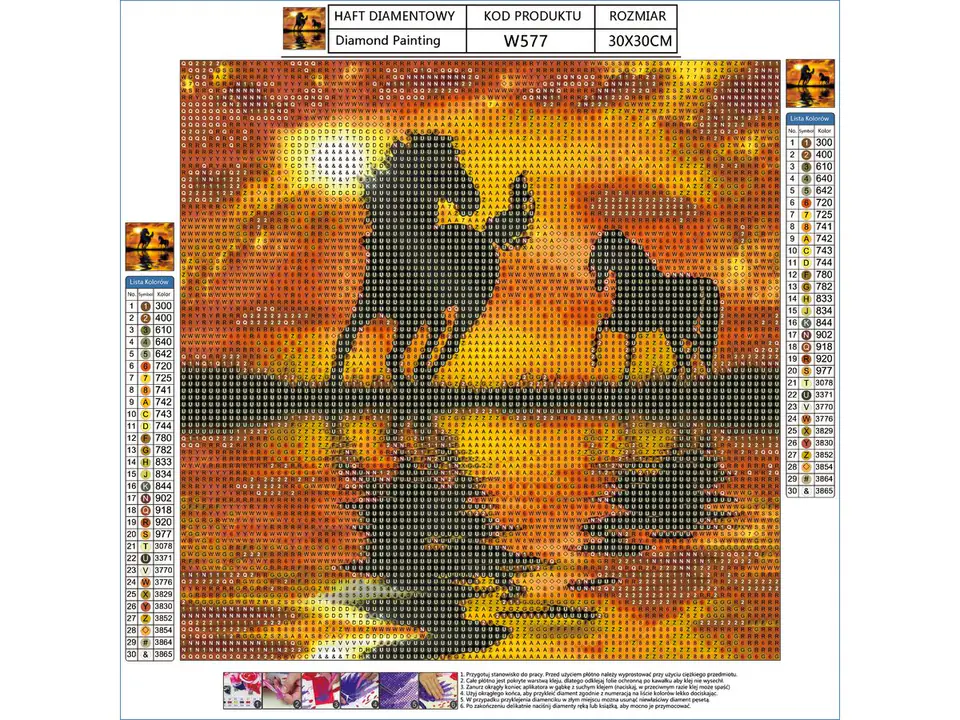 Diamond Embroidery, Painting, Diamond Mosaic Diamond Painting, HORSES - SUNSET 30x30cm