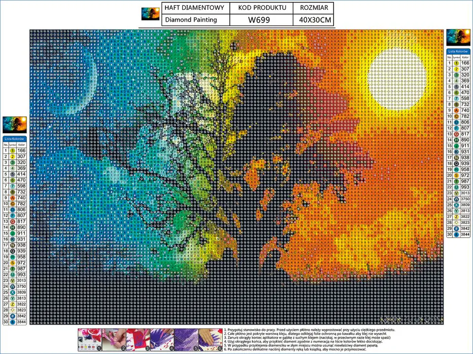 Haft Diamentowy, Obraz, Mozaika Diamentowa Diamond Painting, DRZEWO - NOC i DZIEŃ 40x30cm