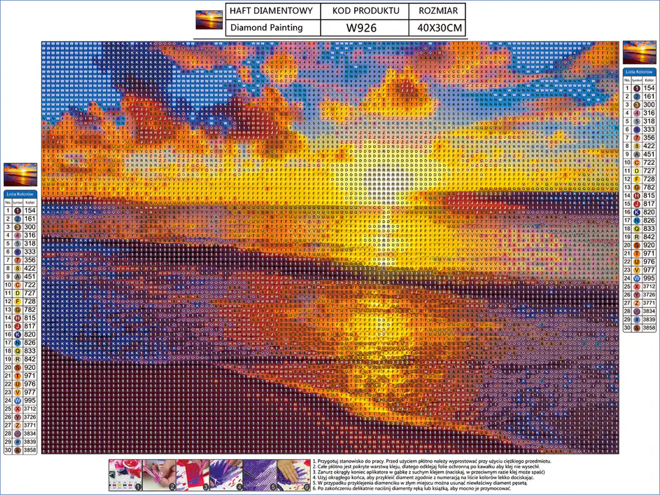 Haft Diamentowy, Obraz, Mozaika Diamentowa Diamond Painting, ZACHÓD SŁOŃCA - PLAŻA 40x30cm