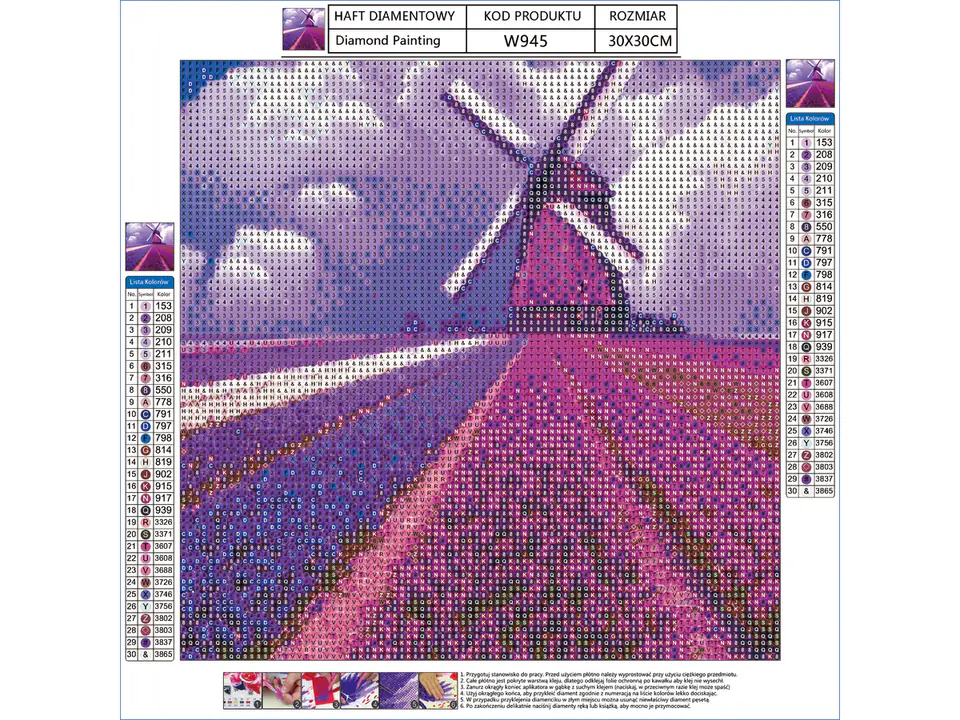 Diamond Embroidery, Painting, Diamond Mosaic Diamond Painting, WINDMILL 30x30cm