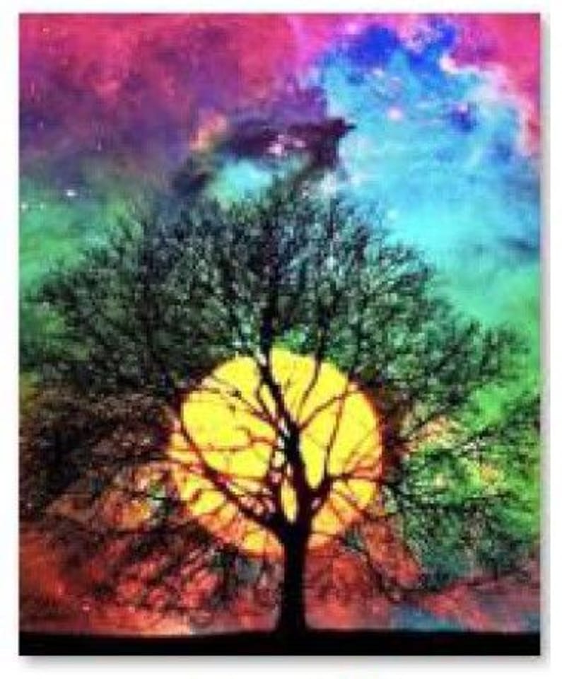 Diamond Embroidery, Painting, Diamond Mosaic Diamond Painting, TREE - SKY AT NIGHT 30x40cm