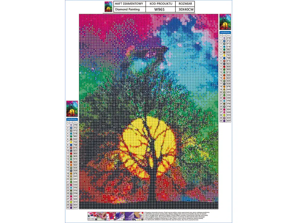 Diamond Embroidery, Painting, Diamond Mosaic Diamond Painting, TREE - SKY AT NIGHT 30x40cm