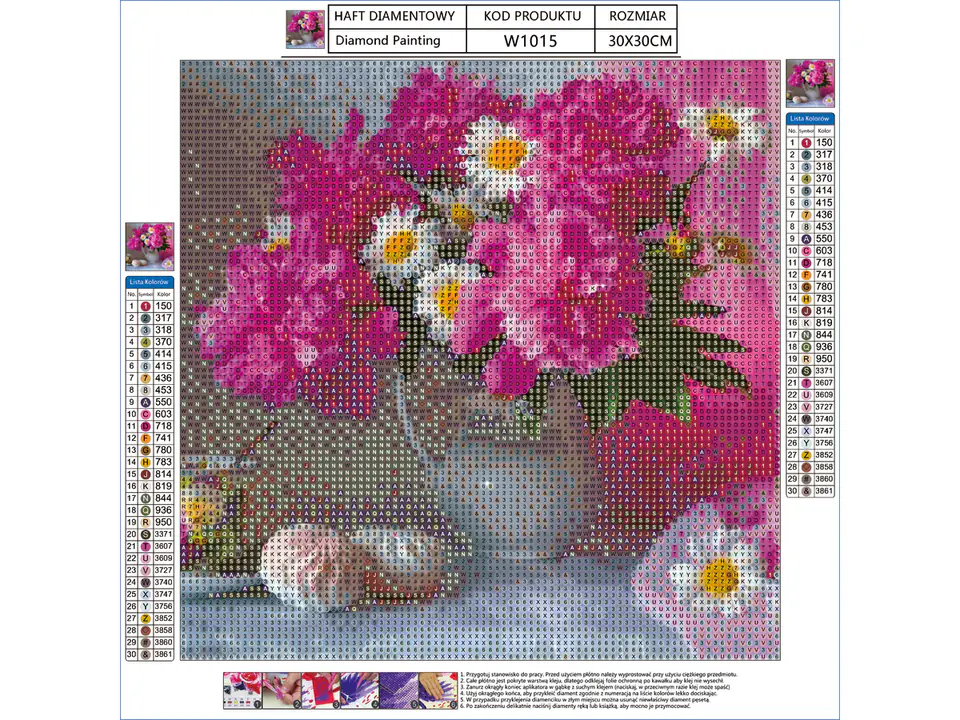 Diamond Embroidery, Painting, Diamond Mosaic Diamond Painting, BOUQUET OF FLOWERS 30x30cm