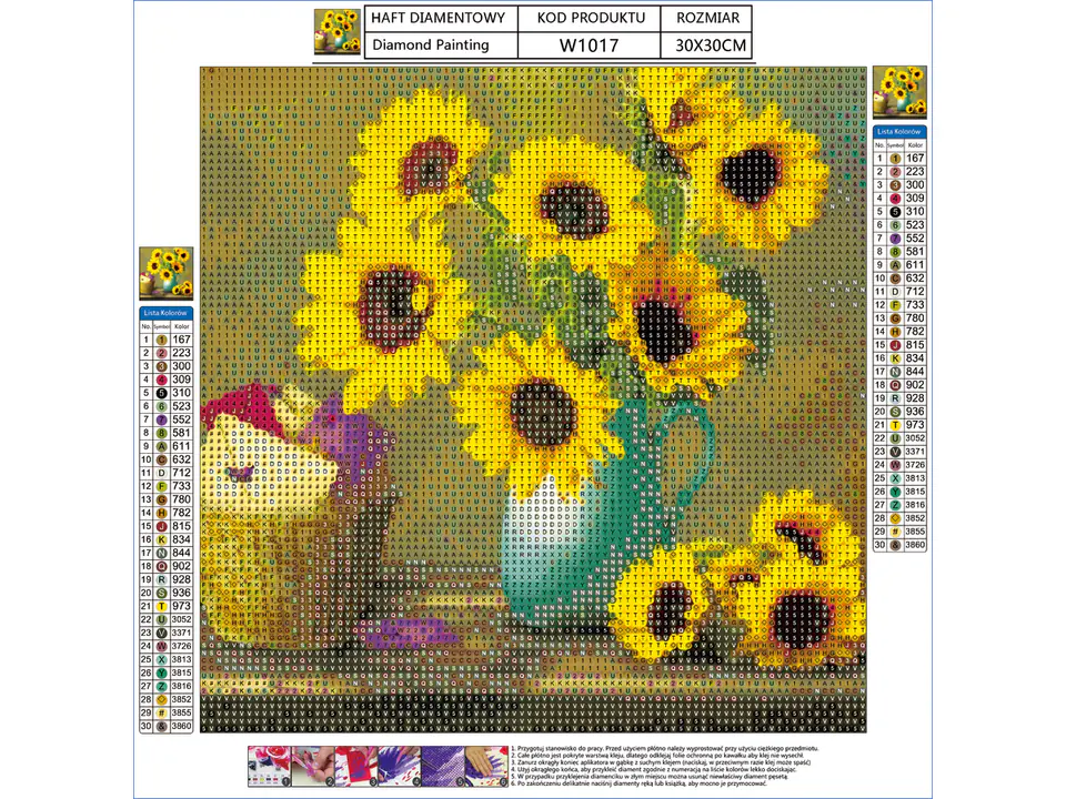 Haft Diamentowy, Obraz, Mozaika Diamentowa Diamond Painting, BUKIET SŁONECZNIKÓW 30x30cm