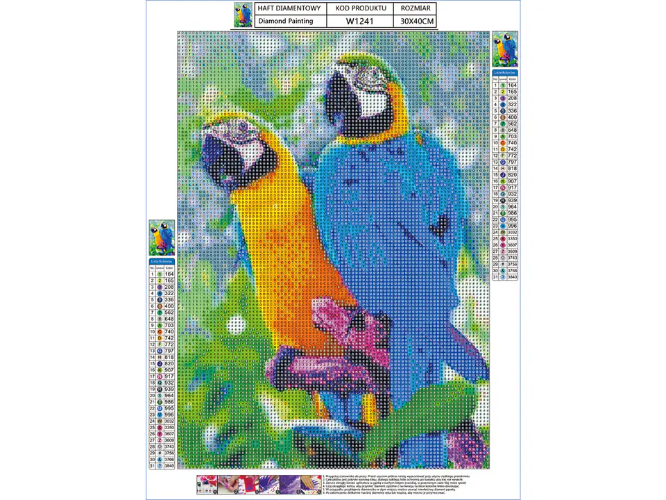 Diamond Embroidery, Painting, Diamond Mosaic Diamond Painting, TWO PARROTS 30x40cm