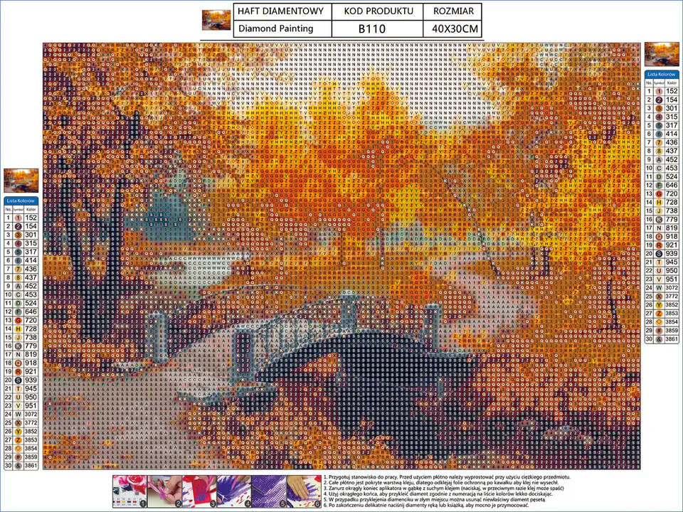 Haft Diamentowy, Obraz, Mozaika Diamentowa Diamond Painting, PARK JESIENIĄ 40x30cm