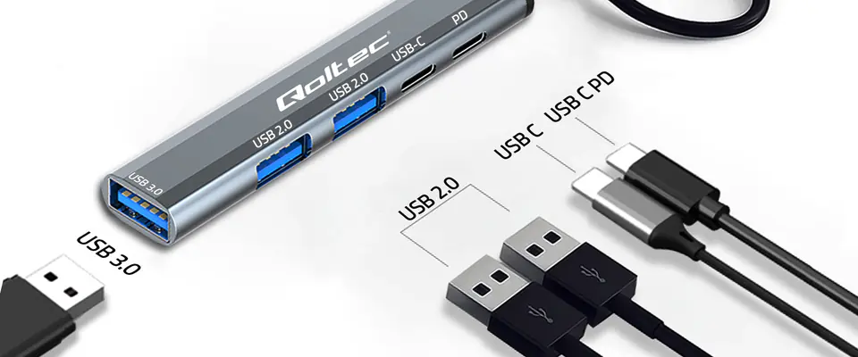 Qoltec Hub Adapter USB-C 3.1 5w1 | USB-C PD| USB-C | 2x USB 2.0 | USB 3.0