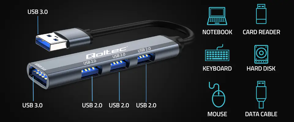 Qoltec Hub Adapter USB 3.0 4w1 | USB 3.0 | 3x USB 2.0