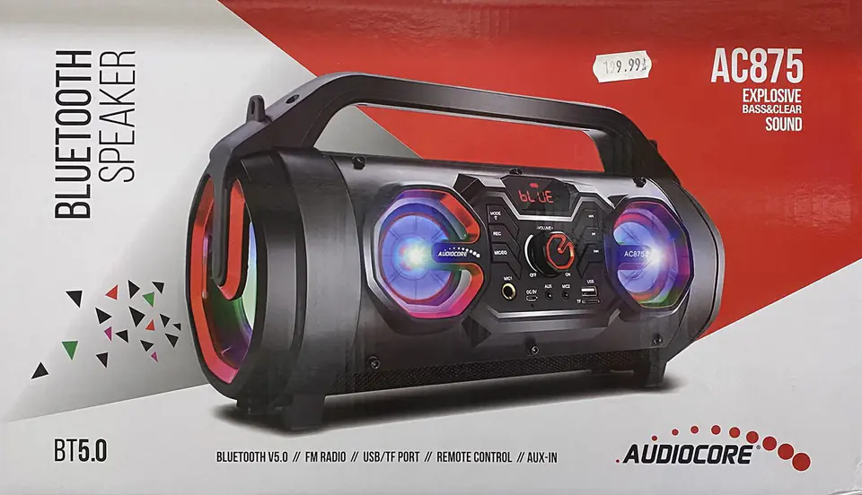 Głośnik przenośny bazooka Audiocore, bluetooth 5.0, radio FM