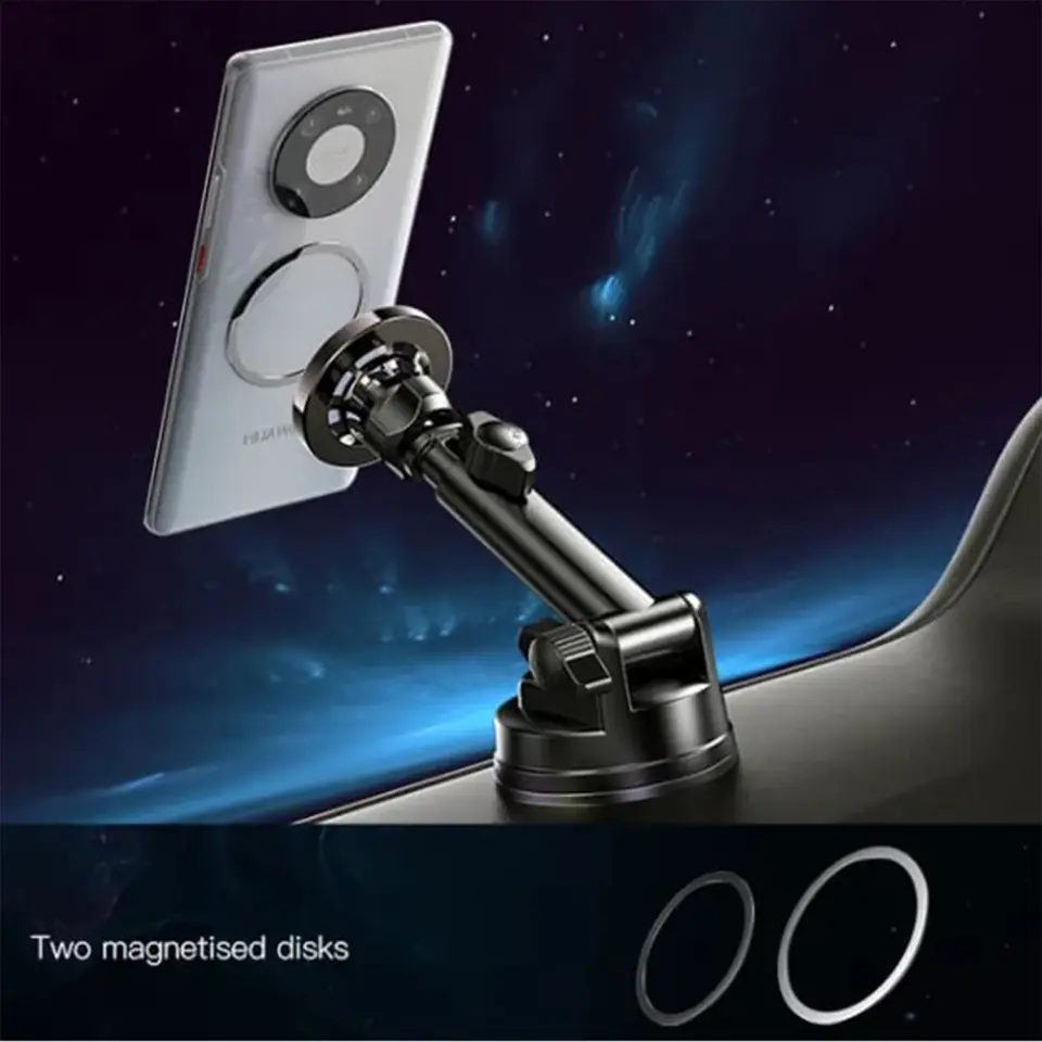 Uchwyt magnetyczny samochodowy na telefon szybę kratkę kokpit deskę rozdzielczą 3w1 do samochodu teleskopowy Czarny