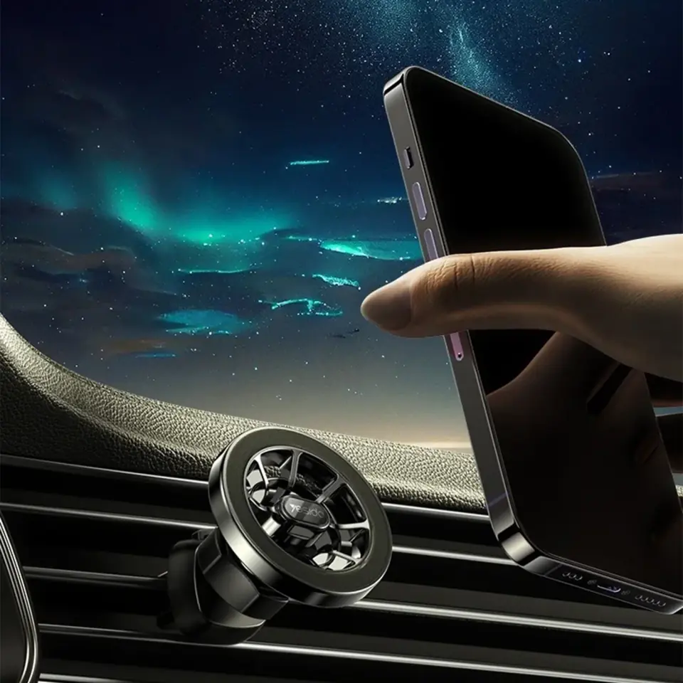 Uchwyt magnetyczny samochodowy na telefon szybę kratkę kokpit deskę rozdzielczą 3w1 do samochodu teleskopowy Czarny