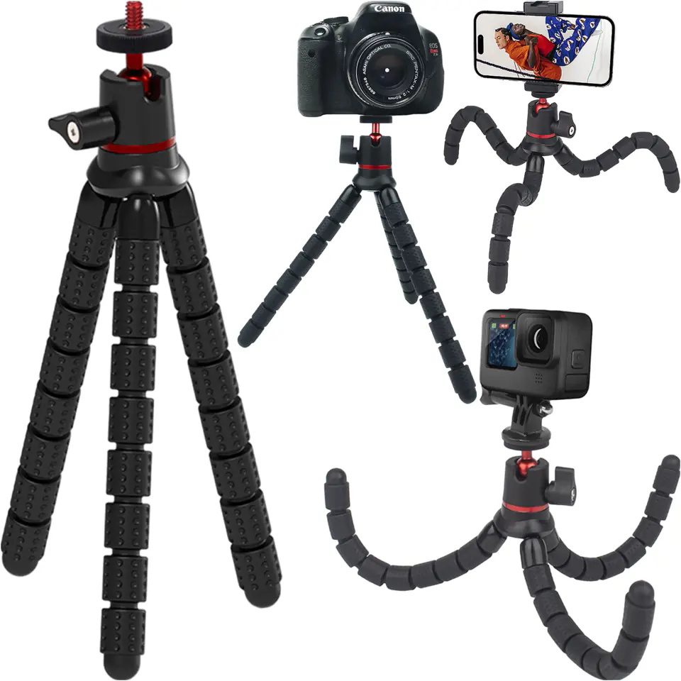 Elastyczny statyw do zdjęć mini tripod giętki na aparat kamerę 1/4" trójnóg Octopus czarny