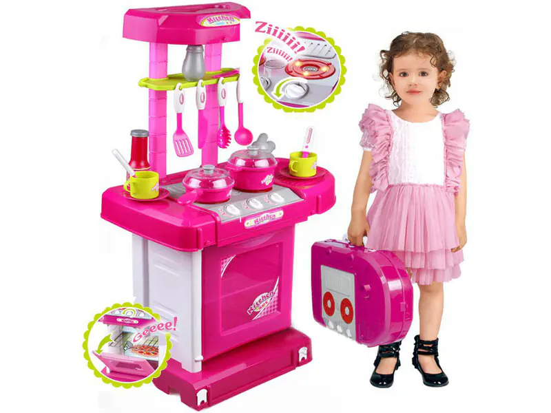 Pink Kitchen With Oven, Light, Sounds, Accessories