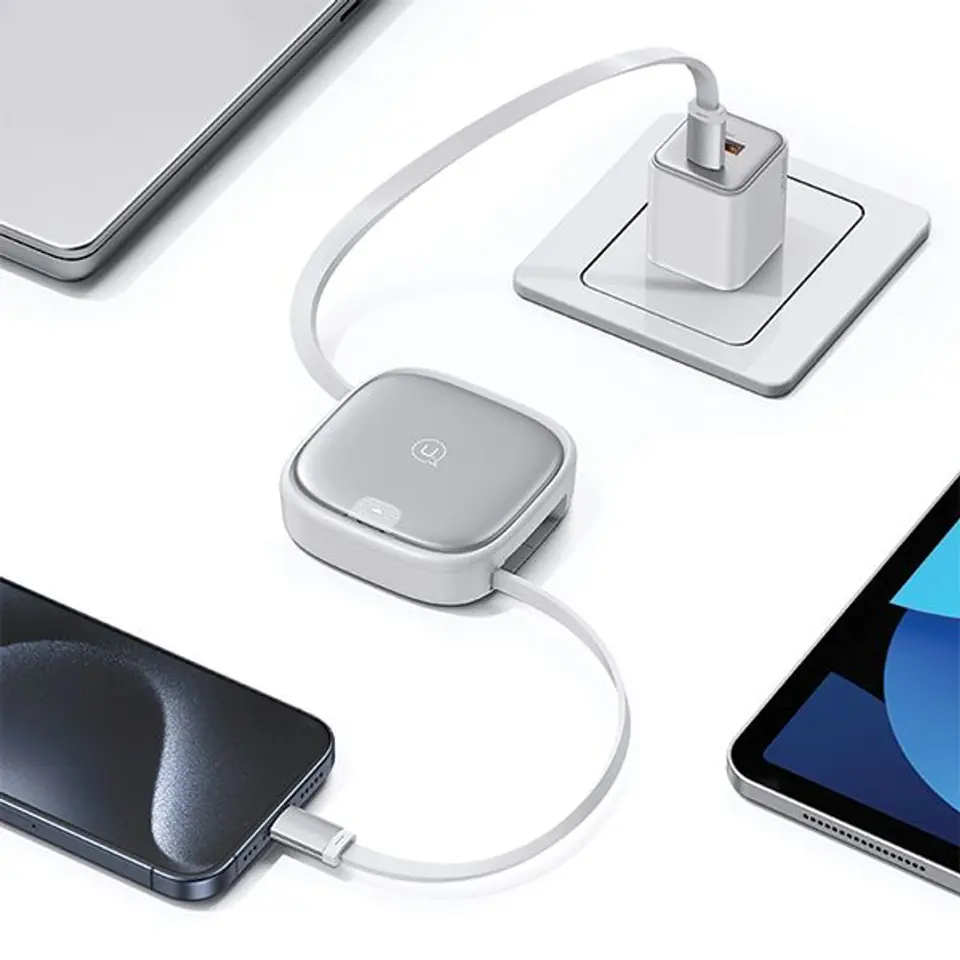 USAMS Kabel rozwijany 3w1 z pudełkiem MicroUSB/USB-C/Lightning 60W srebrny/silver SJ650USB02 (US-SJ650)