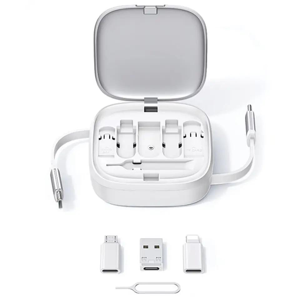 USAMS Kabel rozwijany 3w1 z pudełkiemMicroUSB/USB-C/Lightning 60W stalowy/tarnish SJ650USB01 (US-SJ650)