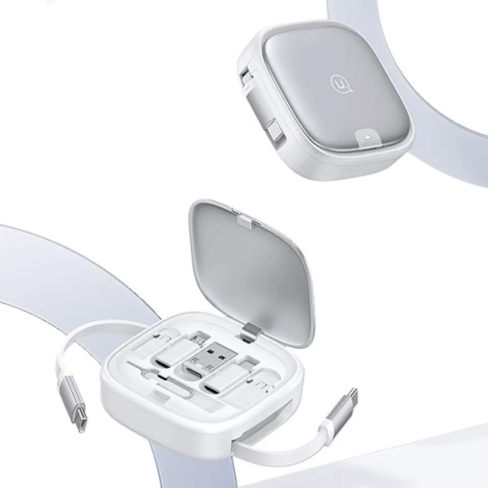 USAMS Kabel rozwijany 3w1 z pudełkiemMicroUSB/USB-C/Lightning 60W stalowy/tarnish SJ650USB01 (US-SJ650)