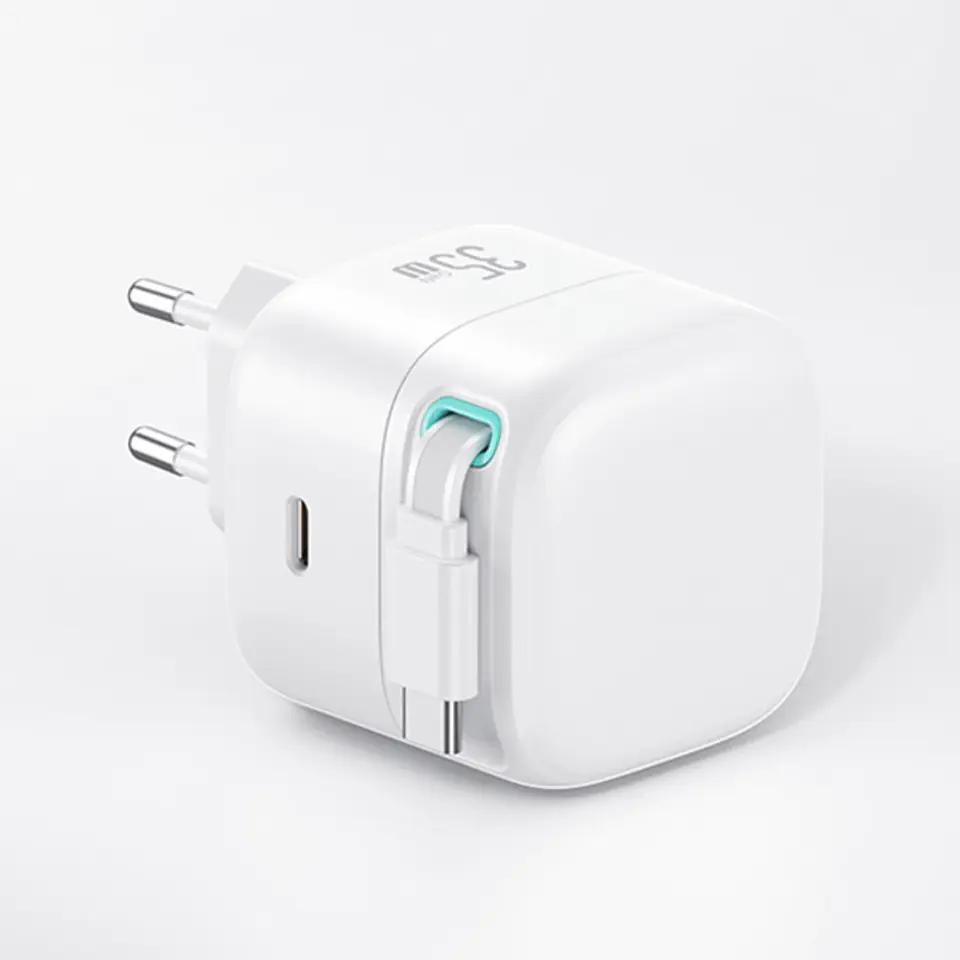 USAMS Ład. siec. 1xUSB-C ze zwijanym kablem USB-C Retractable PD+QC 35W Gan Fast Charging biały/white XMF Series CC202TC02 (US-CC202)