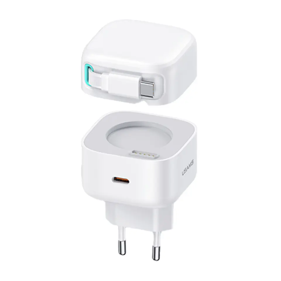 USAMS Ład. siec. 1xUSB-C ze zwijanym kablem USB-C Retractable PD+QC 35W Gan Fast Charging biały/white XMF Series CC202TC02 (US-CC202)