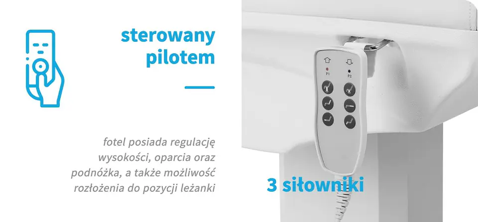 Fotel kosmetyczny elektr. Azzurro 803D 3 siln. biały