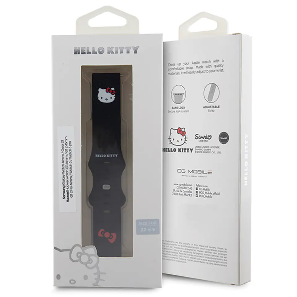 Hello Kitty Pasek Uniwersalny HKUWLSCHBLK Silicone Kitty Head czarny/black 22mm