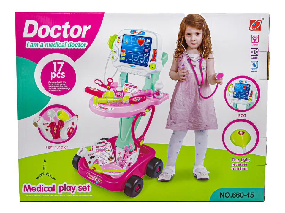 Doctor's Stroller For Girl With Accessories, Doctor's Set Pink
