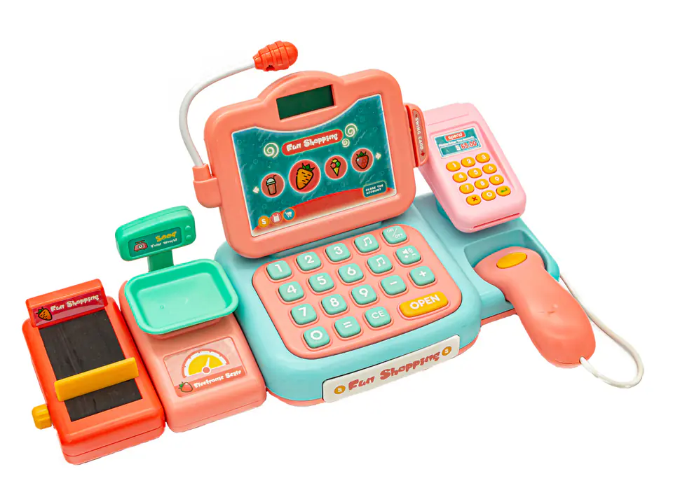 Educational shop cash register - microphone, scale, reader, accessories