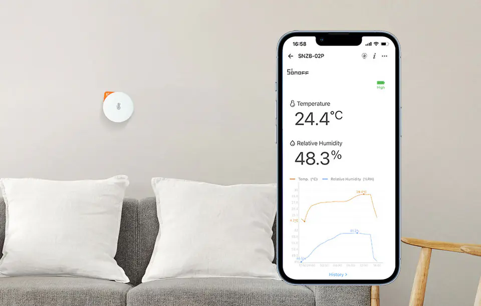Inteligentny czujnik temperatury i wilgotności ZigBee Sonoff SNZB-02P (okrągły)