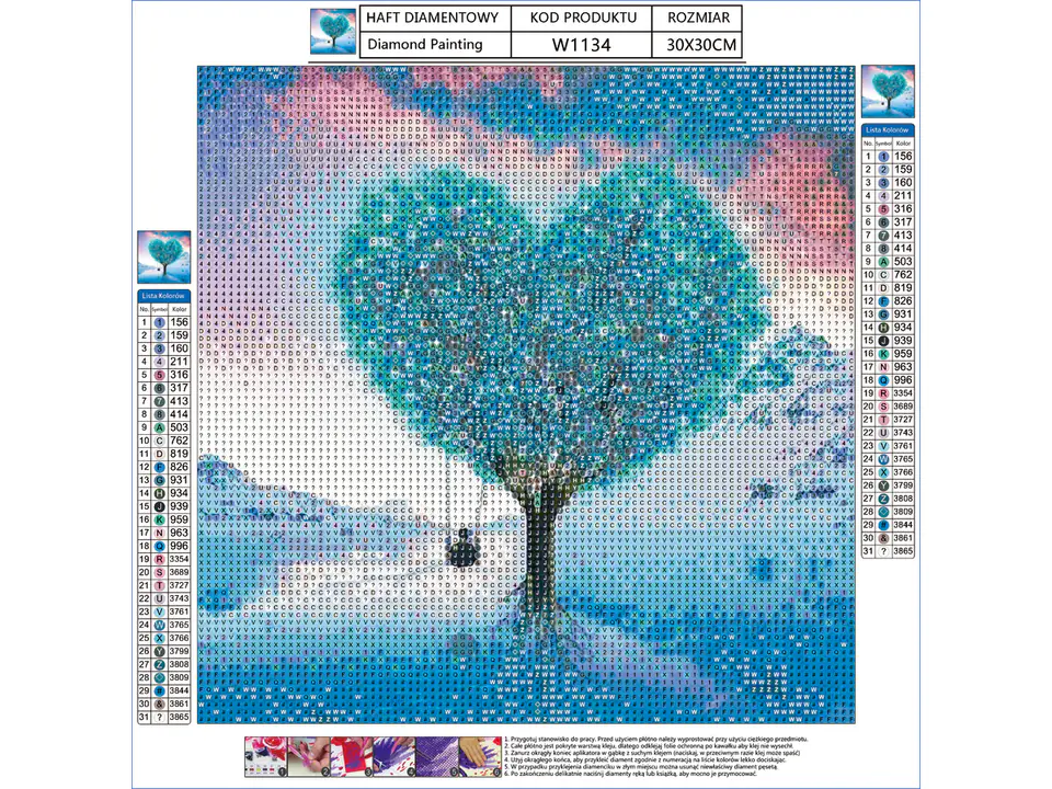 Diamond Embroidery, Painting, Diamond Mosaic Diamond Painting, TREE - HEART 30x30cm