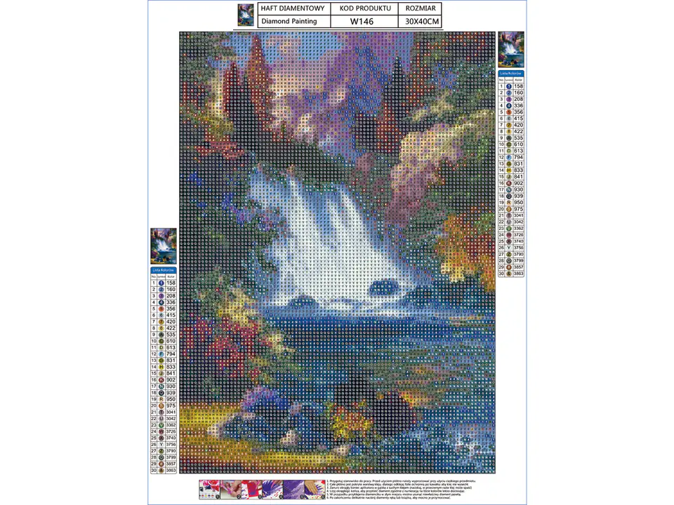 Haft Diamentowy, Obraz, Mozaika Diamentowa Diamond Painting, WODOSPAD 30x40cm